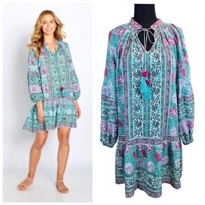 Bella Tu Phoebe 35" Peasant Dress Sz Small Mint Green Boho Summer Cottagecore